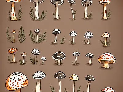 Hand drawn mushroom ii set