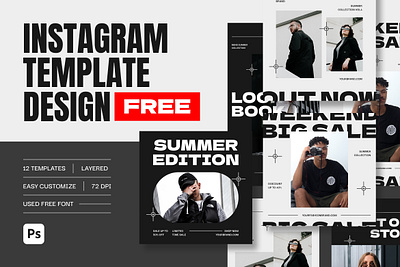 Hypebeast Instagram Fashion Template Design - FREE DOWNLOAD advertising black brand branding design hypebeast instagram pack layout media monochrome multipurpose online post sale store stories streetwear template visual identity