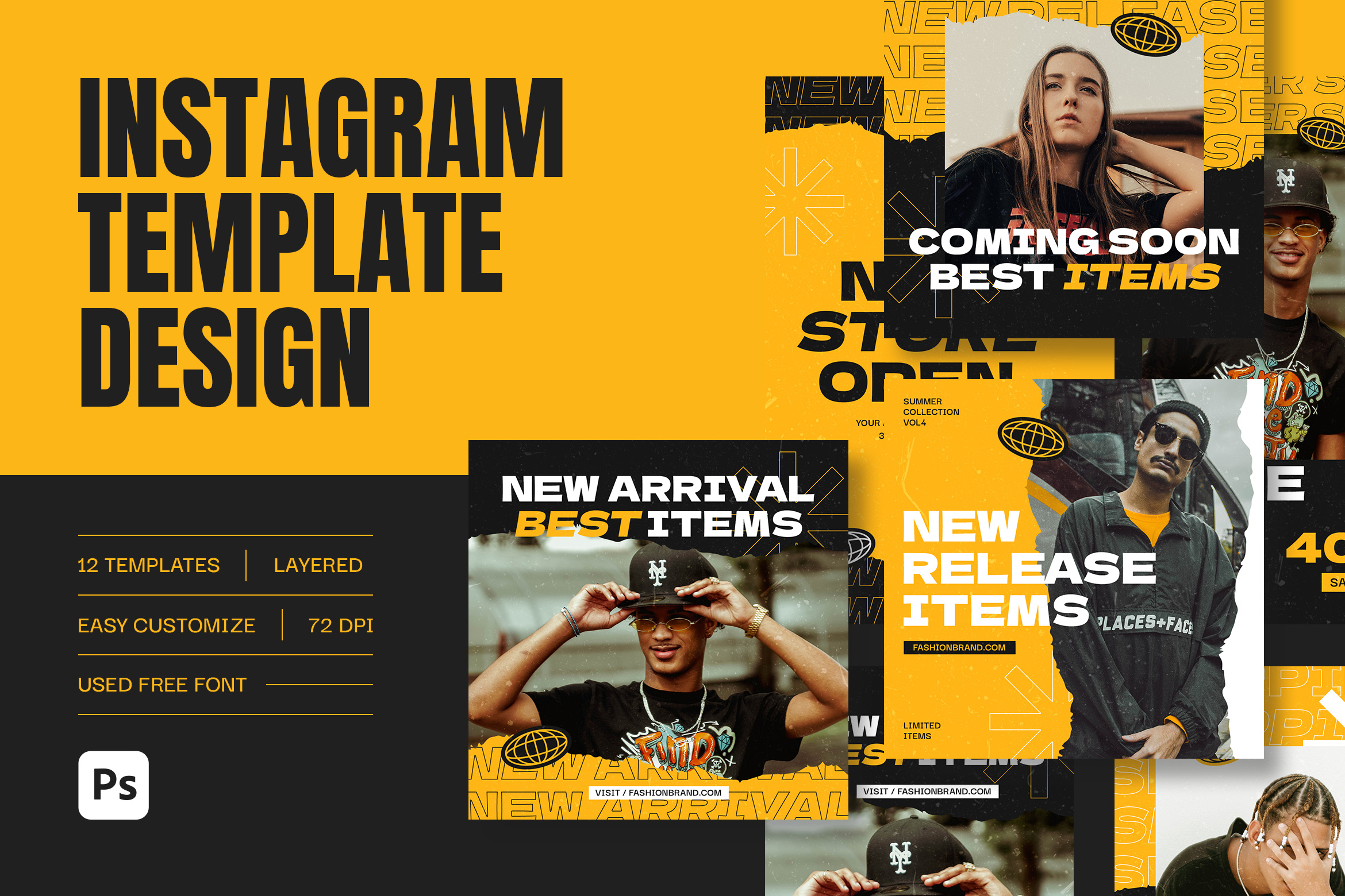 Streetwear Instagram Fashion Template Design branding design fashion hypebeast instagram pack instagram post instagram stories media online photoshop promotion sale social media square store streetwear template