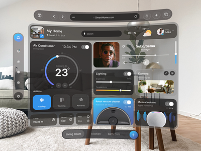 Real Estate - Apple Vision Pro UI apple apple vision pro ar design dashboard glass morph home app home automation ios product design remote control smart devices smart home smart house ui user interface ux vision vision pro vision pro app vr