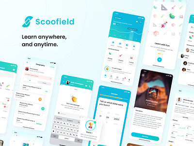 Scoofield - Mobile App UI Kit Full Preview clean collage e learning education learning mobile app mobile design online online learning students teacher ui design ui kit ux design