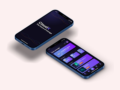 CloudX | UI/UX Application Conception 🎆 3d cloud design gradient illustration mobile mobile app productdesign purple storage ui uiux ux