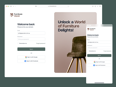 Login Page Design Exploration branding design desktop free copyright picture furniture furniture page login design furniture website furniture world login login mobile design login page login page design exploration mobile mobile responsive ui uiux user experience user interface ux website