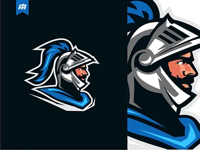 Blue Knight cartoon design graphic design head illustration knight logo mascot spartan sports logo vector warrior