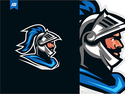 Blue Knight cartoon design graphic design head illustration knight logo mascot spartan sports logo vector warrior