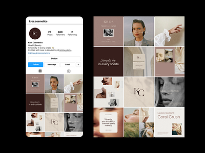 Instagram Feed aesthetics beauty brand branding canva canva templates cosmetics earthy palette graphic design instagram instagram feed kros lipstick london makeup social media social templates templates