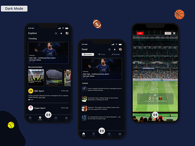 Sports App UI Design Concept (Dark Mode) design live sport app sports app ui