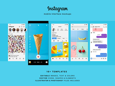 Instagram Mockup and UI Template download graphicpear instagram instagram mockup instagram template mockup mockup design mockup download photoshop psd mockup social media social media templatem ui ui design ui template vector mockup