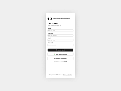 Sign up page - Rather Unusual Design Studio design typography ui ux