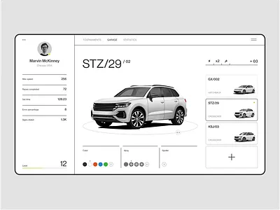 Keyboard Racing Garage V1.2 car carracing cars concept design game ui games grid minimal racing typography ui ux uxui web white whitetheme