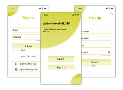 Sign in/Sign Up Page for a Food Delivery App food delivery app prototyping