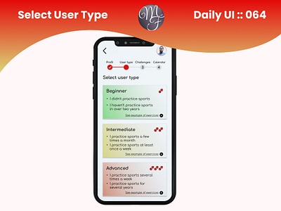 Select User Type Daily UI 064 application branding category daily ui design fitness graphic design illustration mobile phone profil programme registration sport ui user type ux vector