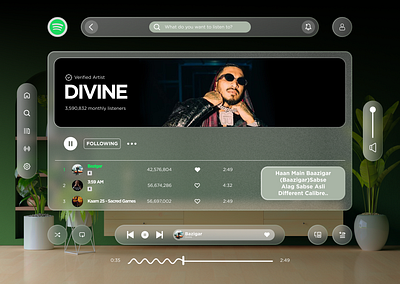 Spotify - Spatial interface design, Vision Pro apple apple ui apple vision pro design figma ios ui music player ui music ui spatial interface spotify ui ui design user interface vision pro