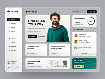 Active - Professional talent marketplace dashboard crm dashboard data design interface product product design saas ui ux