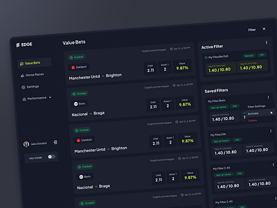 EdgeBet betting platform ai bets betting gambling horse bets obvious obvious design obvious studio platform saas sport bets ui ux web app web design website