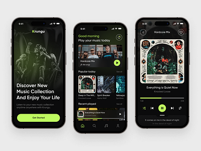 Krungu 🎧 - Music Mobile App app design graphic design interface mobile mobile app music music app music mobile app song song app songs sound soundtrack ui user interface ux visual visual design