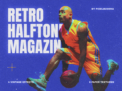 Retro Magazine Halftone Photo Effect basketball old