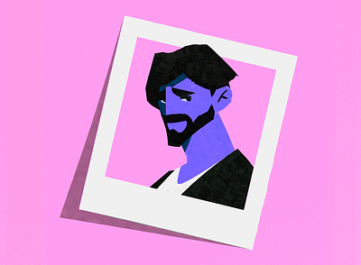 Mikho beard bearded man character cover georgian graphic design illustration male man photo pink polaroid portrait poster product illustration smile