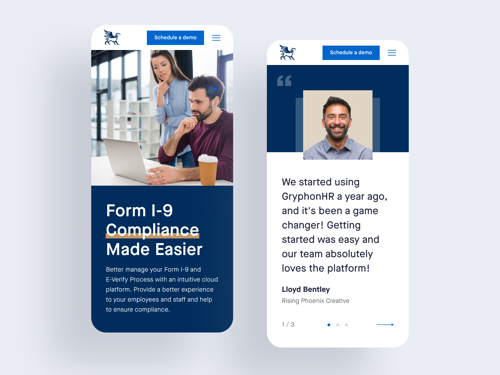 Mobile version for GryphonHR Website landing page mobile version quote web design website