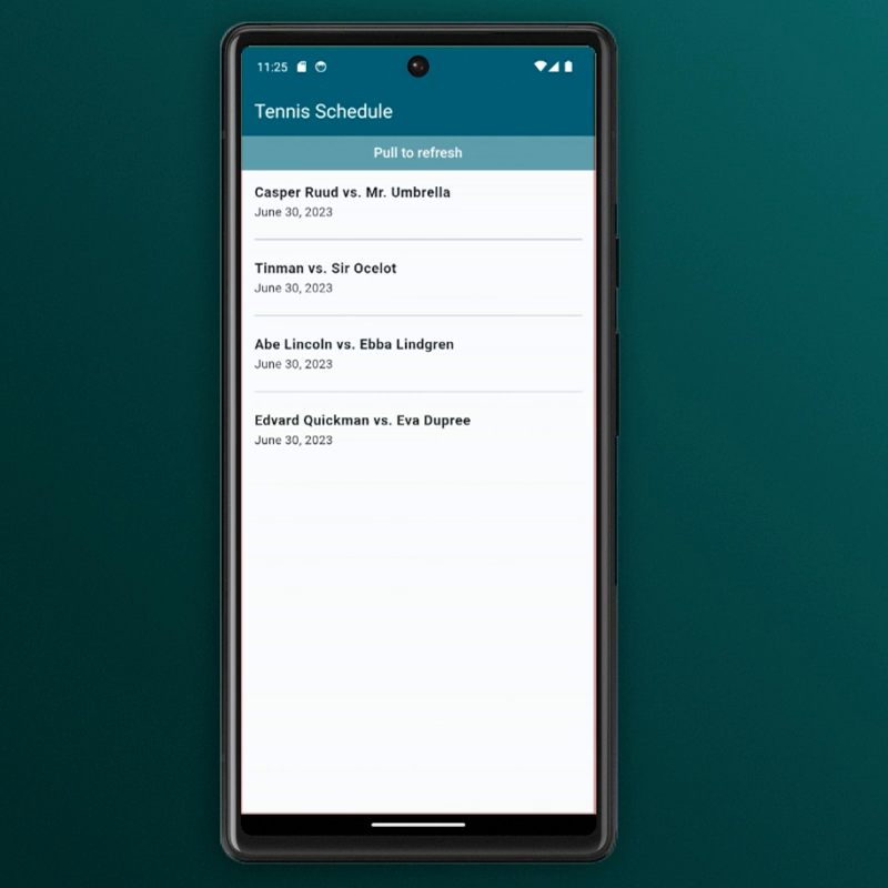 Example of Interactive Pull To Refresh Tennis App