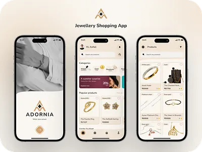 Adornia - eCommerce Mobile App app design ecommerce figma jewel jewellery minimalist mobile selling shopping simple ui ux