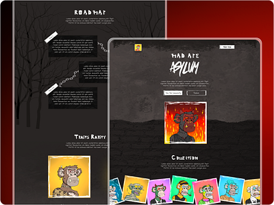 NFT Landing Page Design artistichorror asylumtheme conversionfocused creativeasylum cryptoart darkart digitalart digitalhorror hauntednft horrornft landing page landingpagedesign madapeasylum nftcollectibles nftcommunity nftdesign nftlandingpage rankingstrategies redandblackdesign seooptimization