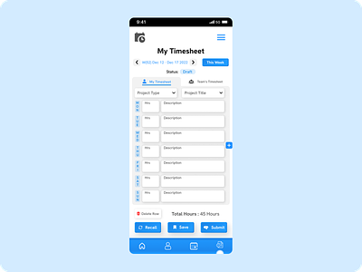 Timee - Timesheet Section app design blue theme creative solutions design design inspiration email forgot password good design illustration inspiration leave management mobile mobile design mobile ui time time management timesheet ui ux web design