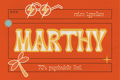 Marthy - Psychedelic Retro Display 1960s 1970s branding cover design font funky graphic design groovy hippie illustration lettering logo poster psychedelic retro trippy typeface urban vintage