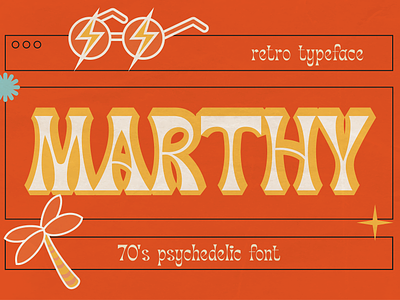 Marthy - Psychedelic Retro Display 1960s 1970s branding cover design font funky graphic design groovy hippie illustration lettering logo poster psychedelic retro trippy typeface urban vintage