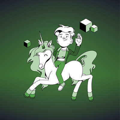 Illustration for GPTRiddle cubism design game gpt gpt chat illustration sketch unicorn victory card