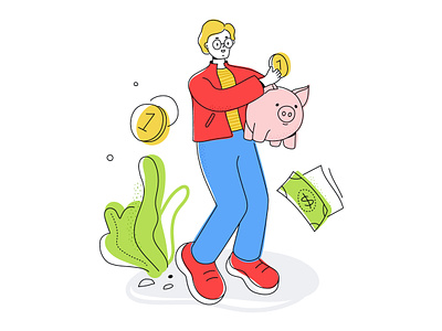 Financial investments and savings - colorful flat illustration character coin design finance flat design illustration income investment money piggy bank style vector