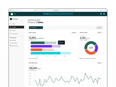 Sales Dashboard data visualization desktop hover chart product design product sales quarter chart sales dashboard sales management sales progress sidebar navigation ui design ux design visual chart web app