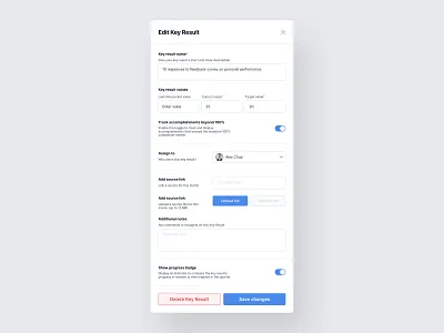 Edit Key Results modal app app ui b2b edit kr key results modal okr panel setting slideout ui ui ux web app