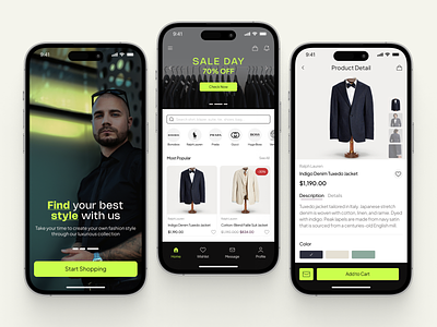 Fashion Store Mobile Apps - Exploration application apps design design exploration e commerce fashion formal fashion homepage luxury men mobile mobile apps mobile design onboarding product shop store tuxedo ui ux