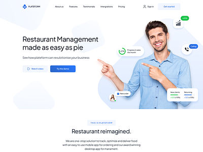 Plateform - landing page introducing a restaurant management app design landing page landing page template landing page ui kit restaurant restaurant landing page restaurant ui kit restaurant website restaurant website template ui ui design uiux design uiux web design uiux website web design web template web uiux website design website template