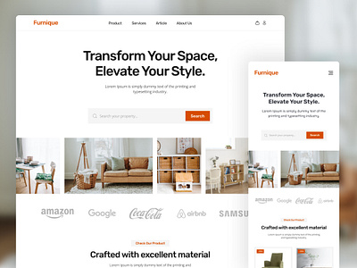 Furniture Marketplace - Furnique Figma Project bedroom furniture creative custom furniture figma free freebie furniture home decor interior design landing page marketplace minimalist modern office furniture professional storage solutions upholstery
