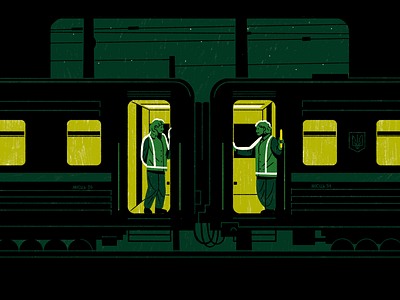 Ukrainian Workers During the War / Train attendants 2d 2d illustration animation black blackout character dark green illustration illustrator photoshop procreate standwithukraine supportukraine texture train ukraine ukrainewar war