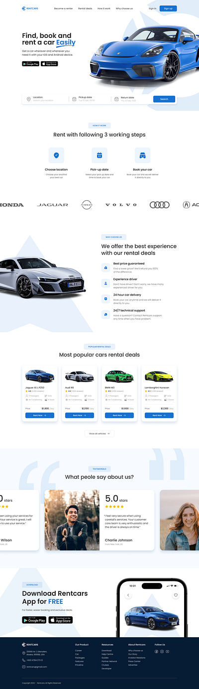 Rentcars - Landing page design book car book car website booking car booking car website car car booking car rental car rental template car rental website car template car website cars find car landing page rent car rent car website ui kit uiux design uiux web design web design