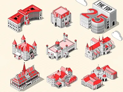 The Top 25 Largest Presidential Palaces building design illustration infographic isometric landmark line poster vector