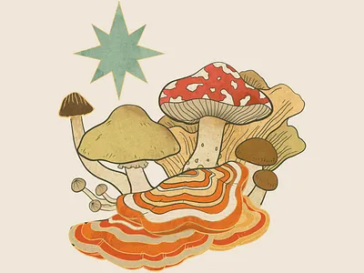 Nature's Hidden Gems 70s beige botanical design design illustration minimalist mushroom nature neutrals print psychadelic red wall art