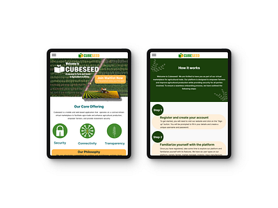 Cubeseed Tablet Landing Page animation app branding design graphic design l logo minimal ui ux web