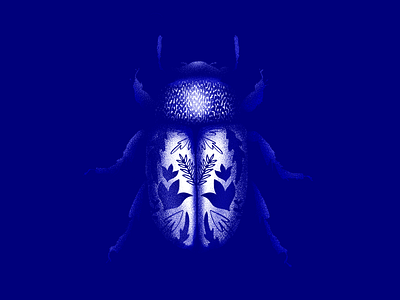 Blue Botanical Beetle beetle blue botanical floral pattern stipple