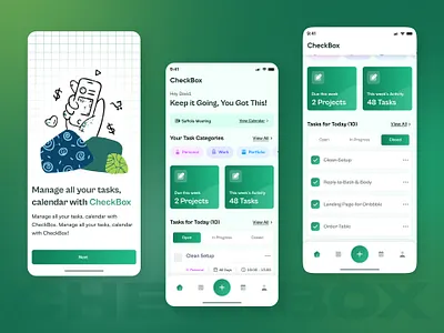 CheckBox - Task & Project Management Mobile App checkbox checklist green list management app manager planner project management schedule task task list task manager tasklist tasks to do to do to do app to do list todo ui