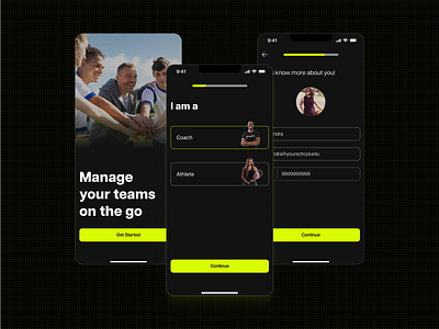 Managing Sports Team - Onboarding Screens app design athlete coach ios management mobile ui sports team ui ui design ux