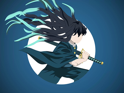 Tokito Muichiro (motion) - Minimalist Character Design 2d animation animé art characterdesign demon slayer flat illustration illustrator manga minimalist motion graphics tokito