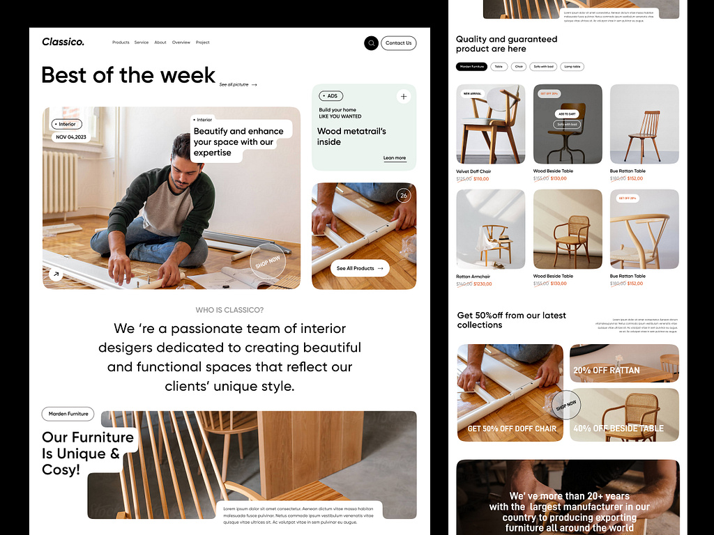 Classico. - Furniture Landing Page by Junaki on Dribbble