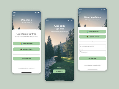 OneTree app app design mobile ong product sign in ui ux