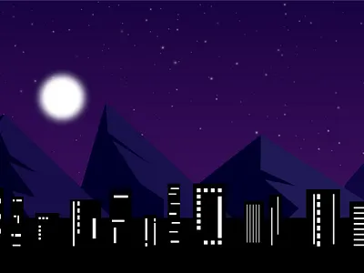 City Sillouhette at Night graphic design illustration