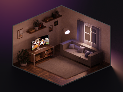 Cozy living room 3d design illustration