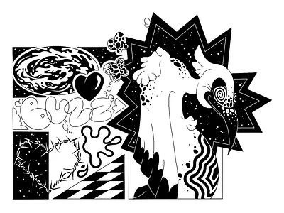 🦤💕 Vulture Buddy 💕🦤 barbed wire bird doodle heart illustration procreate space theme park typography vulture